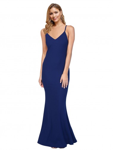 Affordable Sleeveless V-Neck Stretch Crepe Royal Blue Long Prom Dress Canada