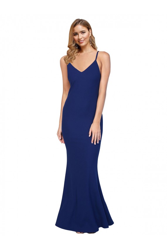 Affordable Sleeveless V-Neck Stretch Crepe Royal Blue Long Prom Dress Canada