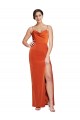 Affordable Sleeveless Cowl Neck Stretch Satin Rust Sweep Train Prom Dress Canada