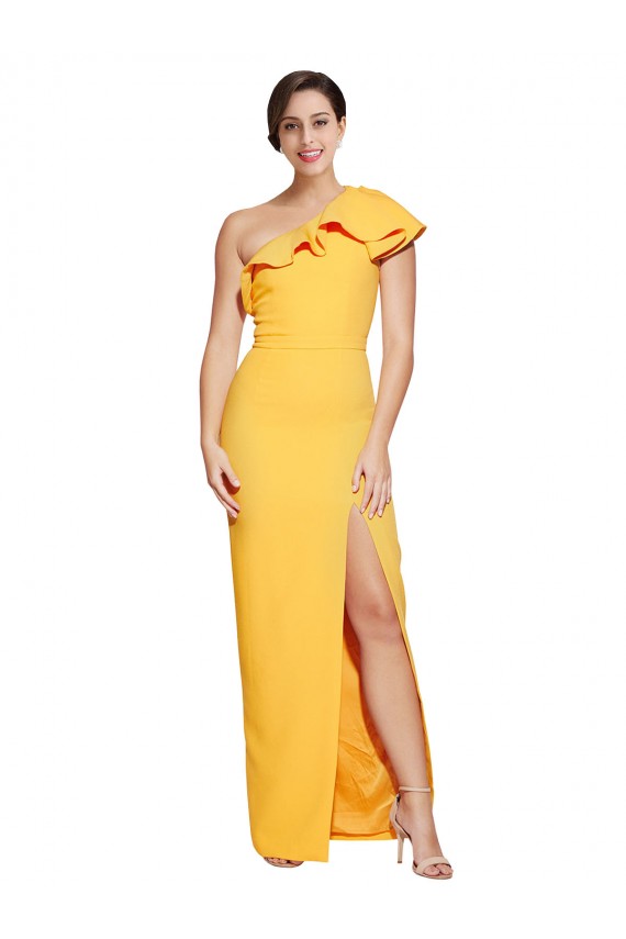 Affordable Sleeveless One Shoulder Stretch Crepe Saffron Long Prom Dress Canada