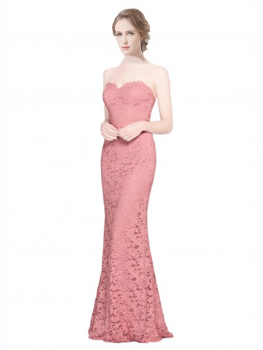 Affordable Sleeveless Strapless Lace Salmon Long Prom Dress Canada