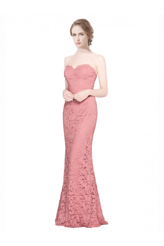 Affordable Sleeveless Strapless Lace Salmon Long Prom Dress Canada