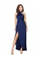 Affordable Sleeveless High Neck Silky Satin Sapphire Long High Low Prom Dress Canada
