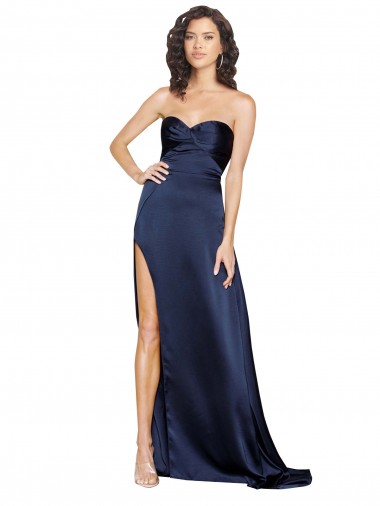 Affordable Sleeveless High Neck Silky Satin Sapphire Long Prom Dress Canada