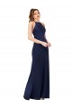 Affordable Sleeveless High Neck Silky Satin Sapphire Sheath Long Prom Dress Canada