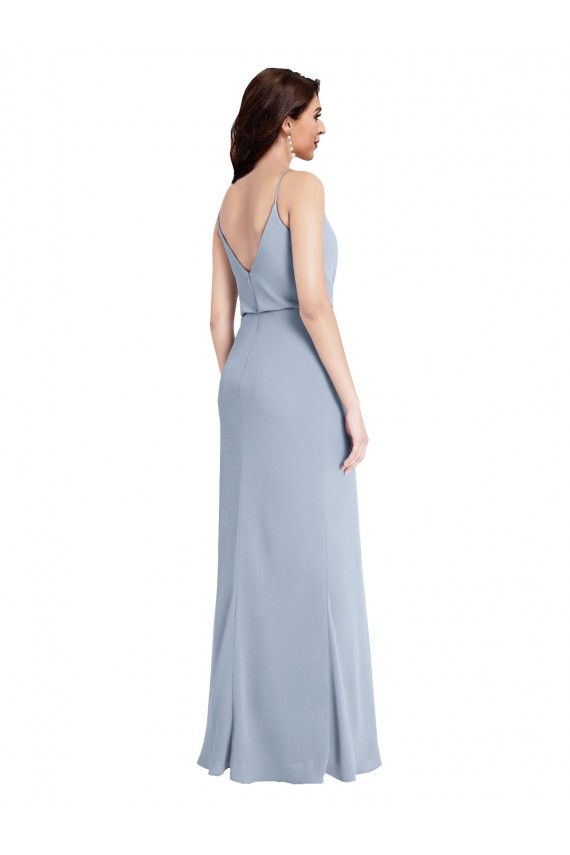 Affordable Sleeveless Cowl Neck Stretch Crepe Smoke Blue Long Prom Dress Canada