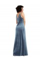 Affordable Sleeveless Cowl Neck Stretch Velvet Dusty Blue Long Prom Dress Canada