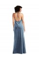 Affordable Sleeveless Cowl Neck Stretch Velvet Dusty Blue Long V-Back Prom Dress Canada