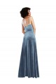 Affordable Sleeveless Cowl Neck Stretch Velvet Dusty Blue Long Criss Cross Open Back Prom Dress Canada