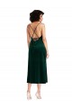 Affordable Sleeveless Cowl Neck Stretch Velvet Dark Green Midi Length Black Tie Prom Dress Canada