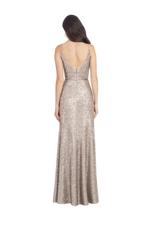 Affordable Sleeveless High Neck Sequin & Sparkling Sequin Silver Long Prom Dress Canada