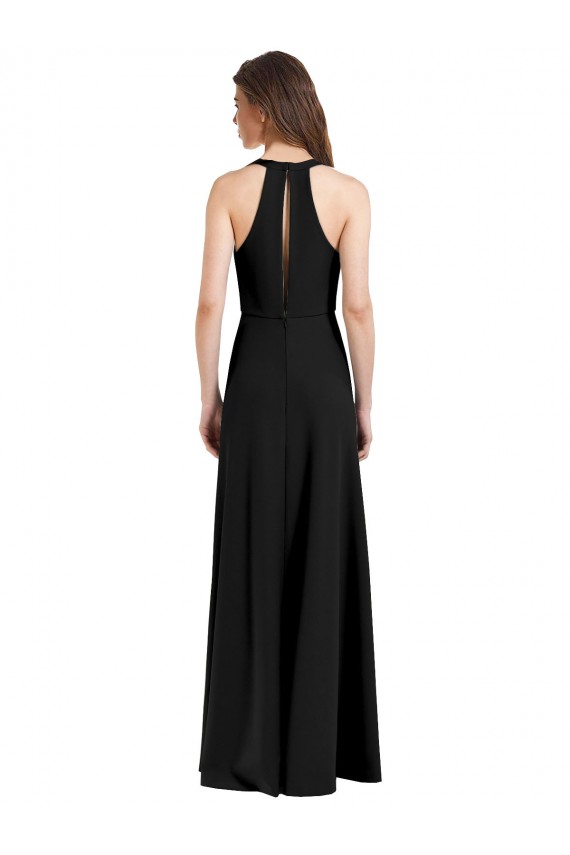 Affordable Sleeveless High Neck Stretch Crepe Black Sheath Long Prom Dress Canada