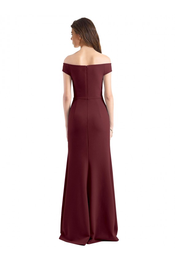 Affordable Sleeveless High Neck Stretch Crepe Burgundy Gold Long Prom Dress Canada