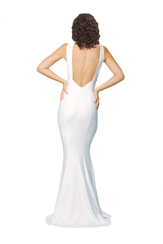 Affordable Sleeveless High Neck Stretch Crepe Ivory Long Prom Dress Canada