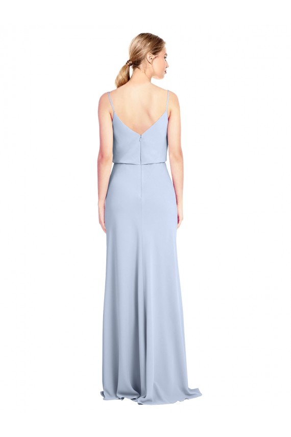 Affordable Sleeveless High Neck Stretch Crepe Light Sky Blue Sheath Long Prom Dress Canada