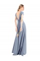 Affordable Cap Sleeves High Neck Stretch Crepe Smoke Blue Long Prom Dress Canada