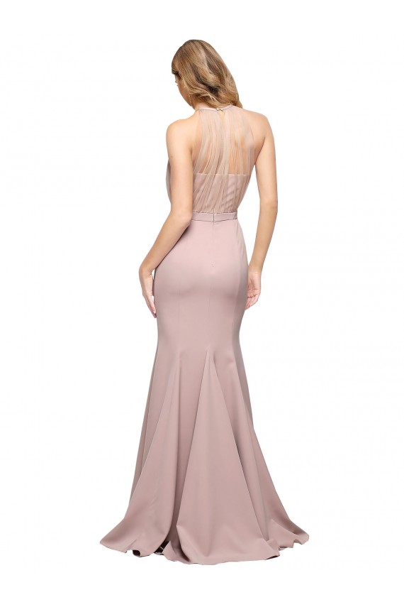 Affordable Sleeveless High Neck Stretch Crepe Dusty Pink Sweep Train Prom Dress Canada