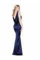 Affordable Sleeveless High Neck Stretch Satin Dark Navy Long Prom Dress Canada