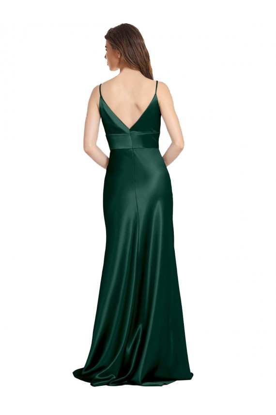 Affordable Sleeveless High Neck Stretch Satin Hunter Long Prom Dress Canada