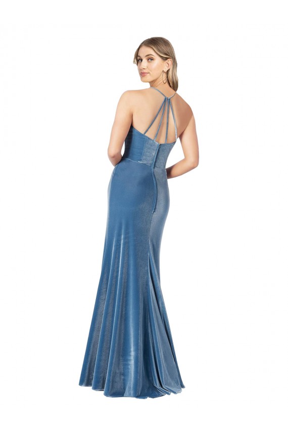 Affordable Sleeveless Jewel Neck Stretch Velvet Black Long Prom Dress Canada