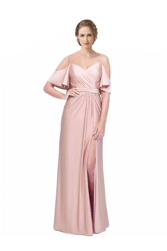 Affordable Cold Shoulder Off the Shoulder Silky Satin Long Prom Dress Canada