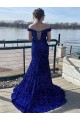 Affordable Sleeveless Off the Shoulder Velvet Sequin Royal Blue Sweep Train Prom Dress Canada