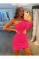 Affordable Long Sleeves One Shoulder Velvet Sequin Short Prom Dresses Canada