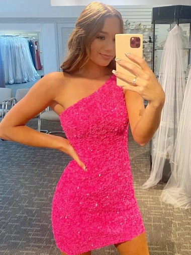 Affordable Sleeveless One Shoulder Velvet Sequin Short Evening Gown Canada
