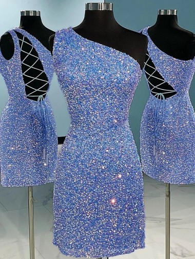 Affordable Sleeveless One Shoulder Velvet Sequin Short Prom Dresses Canada
