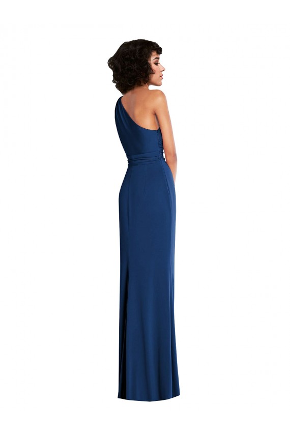 Affordable Sleeveless One Shoulder Spandex Royal Blue Long Prom Dress Canada