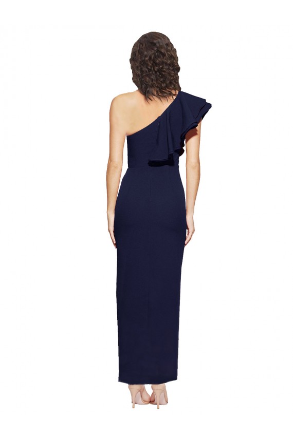 Affordable Sleeveless One Shoulder Stretch Crepe Dark Navy Sheath Long Prom Dress Canada