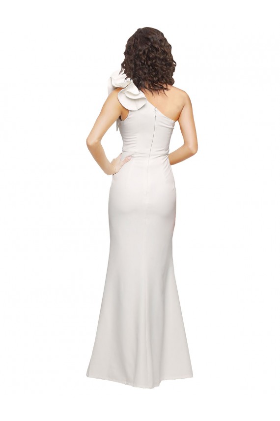 Affordable Sleeveless One Shoulder Stretch Crepe Ivory Long Prom Dress Canada