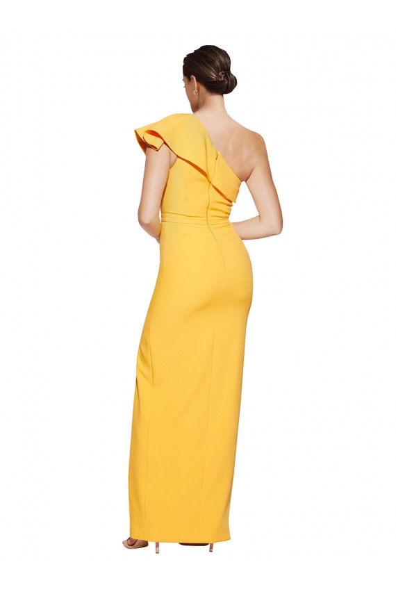 Affordable Sleeveless One Shoulder Stretch Crepe Saffron Long Prom Dress Canada