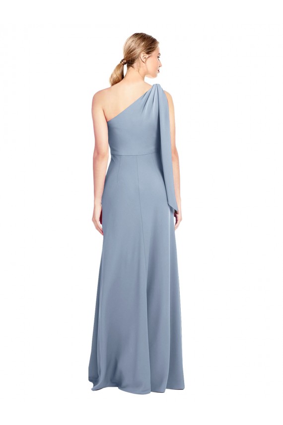 Affordable Flutter Sleeves One Shoulder Stretch Crepe Smoke Blue Long Prom Dress Canada