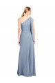 Affordable Flutter Sleeves One Shoulder Stretch Crepe Smoke Blue Long Prom Dress Canada