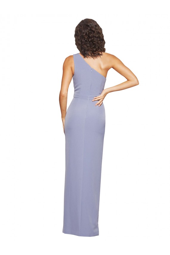 Affordable Sleeveless One Shoulder Stretch Crepe Smoke Blue Long Prom Dress Canada