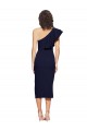 Affordable Sleeveless One Shoulder Stretch Crepe Dark Navy Midi Length Prom Dress Canada