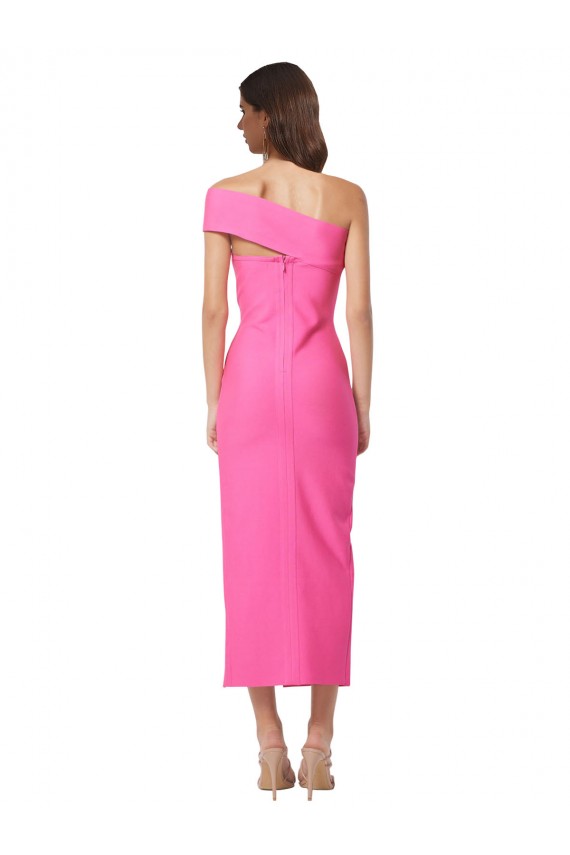 Affordable Sleeveless One Shoulder Stretch Crepe Fuchsia Midi Length Prom Dress Canada