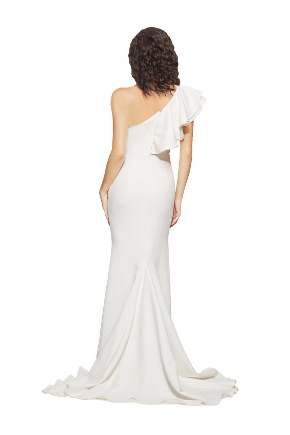 Affordable Sleeveless One Shoulder Stretch Crepe Ivory Sweep Train Prom Dresses Canada
