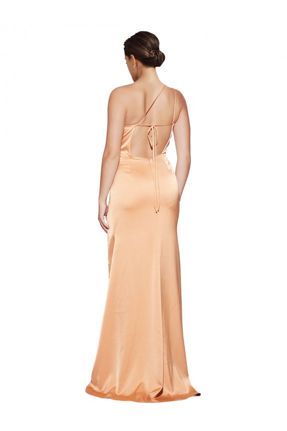 Affordable Sleeveless One Shoulder Stretch Satin Light Copper Long Prom Dress Canada