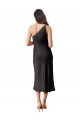 Affordable Sleeveless One Shoulder Stretch Satin Black Midi Length Black Tie Prom Dress Canada