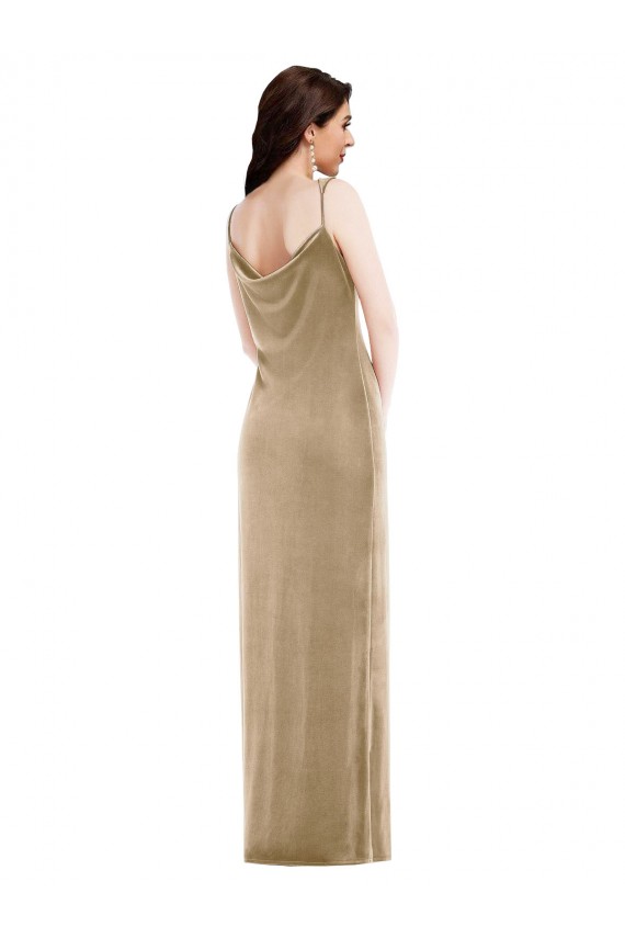 Affordable Sleeveless One Shoulder Stretch Velvet Champagne Long Black Tie Prom Dress Canada