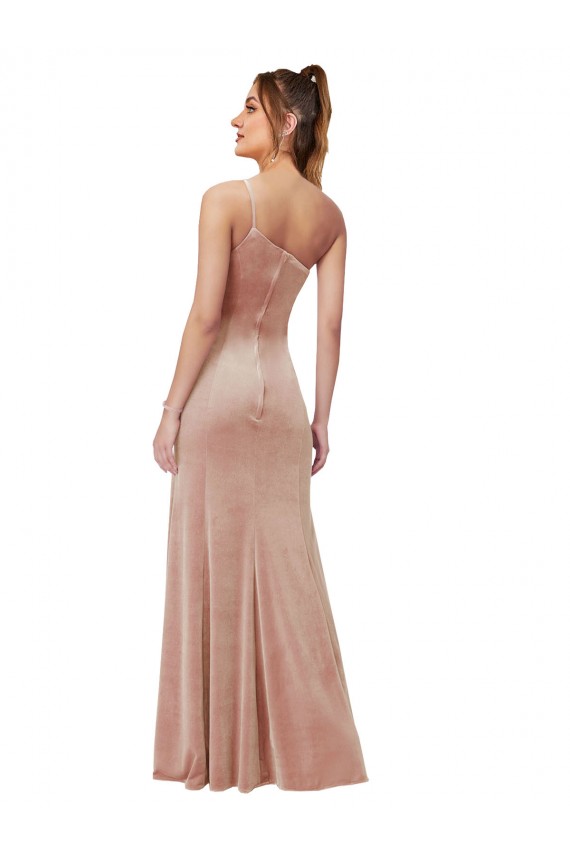 Affordable Sleeveless One Shoulder Stretch Velvet Pink Long Black Tie Prom Dress Canada