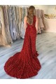 Affordable Sleeveless One Shoulder Velvet Sequin Burgundy Court Train Prom Dress Canada