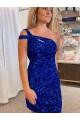 Affordable Sleeveless One Shoulder Velvet Sequin Fuchsia Short Prom Dresses Canada