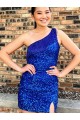 Affordable Sleeveless One Shoulder Velvet Sequin Royal Blue Short Homecoming Dresses Canada