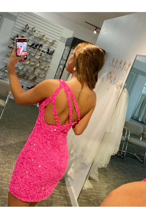 Affordable Sleeveless One Shoulder Velvet Sequin Short Evening Gown Canada