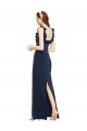 Affordable Sleeveless Scoop Neck Stretch Crepe Dark Navy Long Low Back Prom Dress Canada