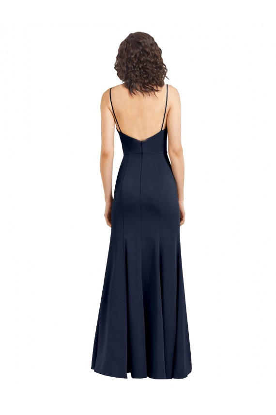 Affordable Sleeveless Scoop Neck Stretch Crepe Dark Navy Long Prom Dress Canada