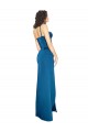 Affordable Sleeveless Spaghetti Straps Silky Satin Peacock Blue Long Prom Dress Canada